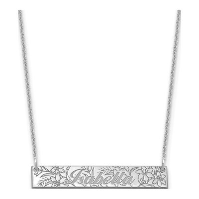 14K White Gold Personalized Name Birth Flower Bar Necklace