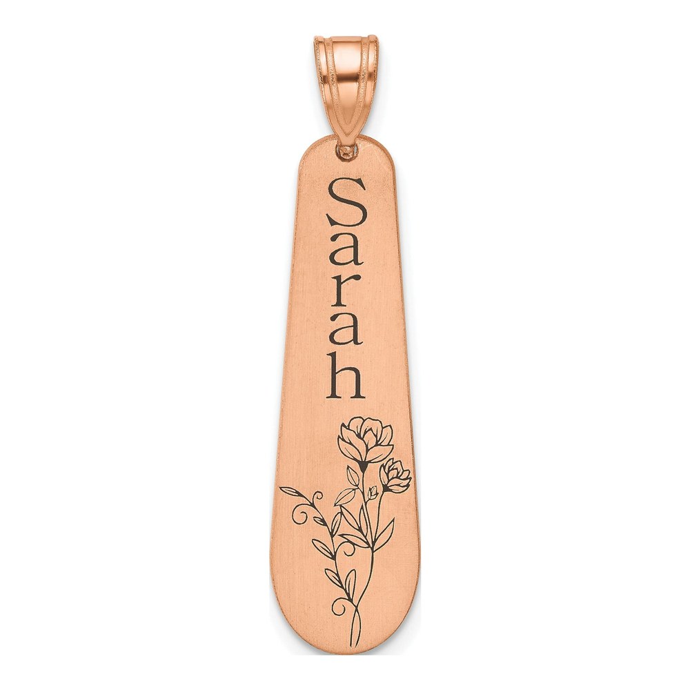14K Rose Gold Brushed Name And Birth Flower Pendant