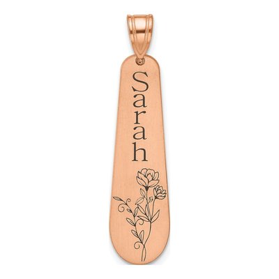 14K Rose Gold Personalized Name Birth Flower Pendant