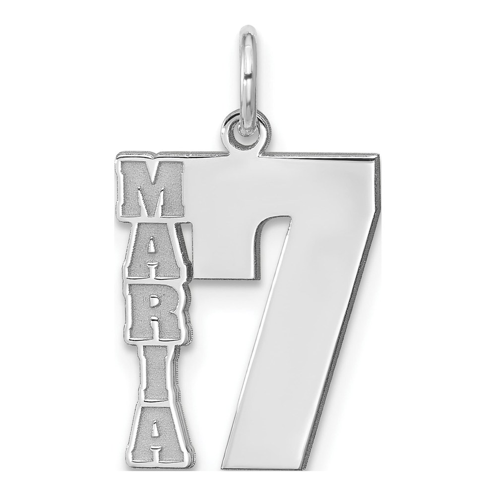 14K White Gold Rhodium-Plated Name And Number Charm Pendant