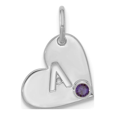 14K White Gold Cut-Out Initial Heart Birthstone Charm