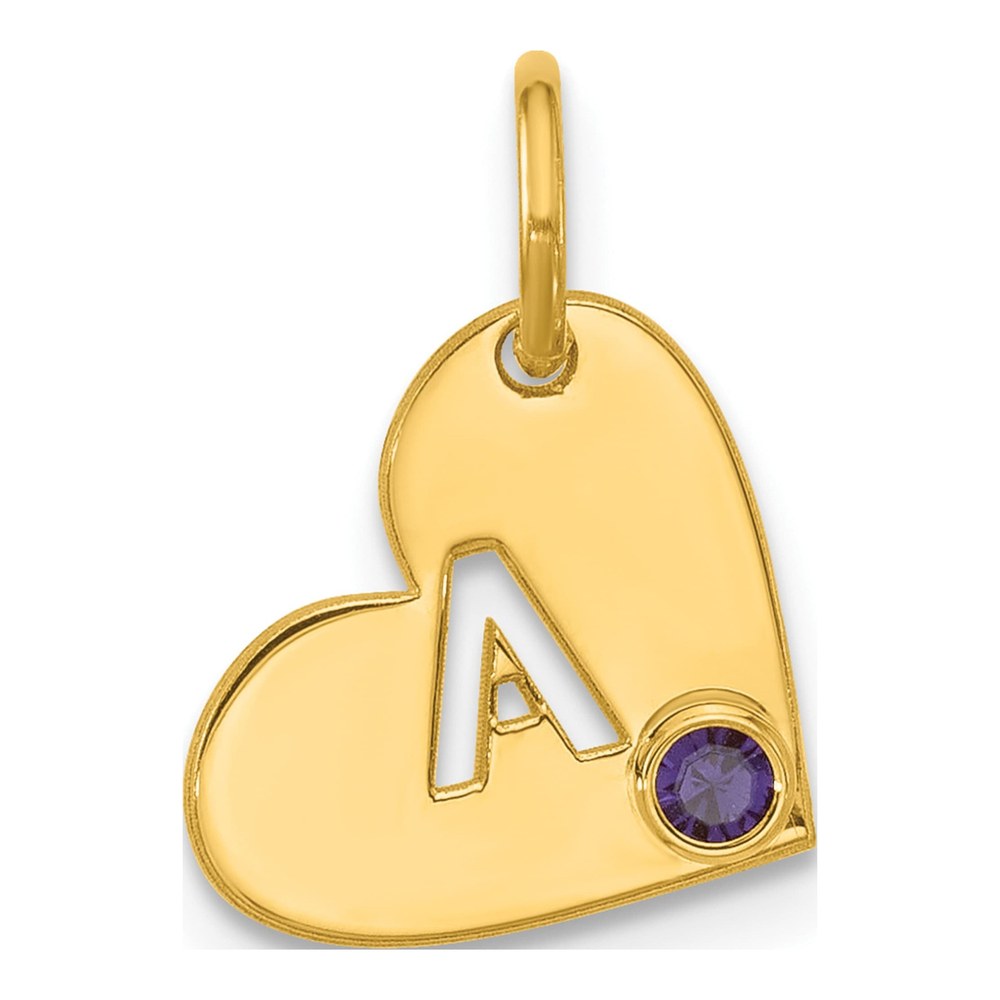 14K Yellow Gold Cut-Out Initial Heart With Birthstone Charm Pendant