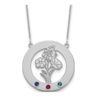 14K White Gold Personalized Birth Flower Necklace
