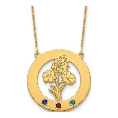 14K Yellow Gold Personalized Birth Flower Necklace