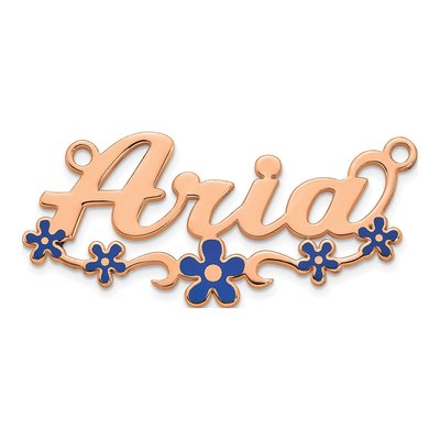 Rose Gold-Plated Sterling Silver Personalized Name Plate Flower Pendant