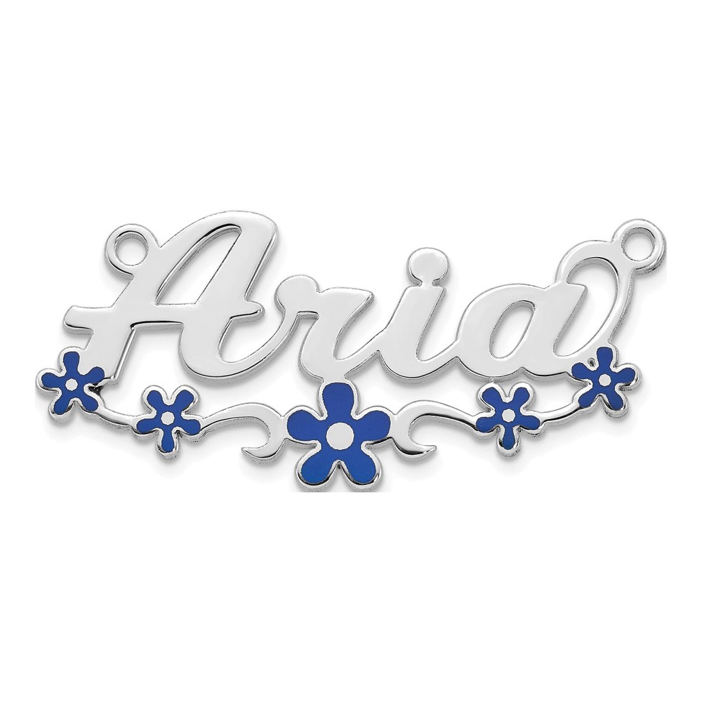 14K White Gold Rhodium-Plated Epoxy Flower Name Plate