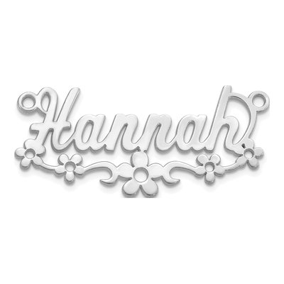 14K White Gold Personalized Flower Name Plate Pendant