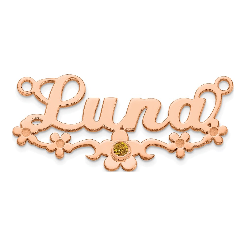 Sterling Silver/rose-Plated With Gold-Plated Bezel Birthstone Flower Name Plate