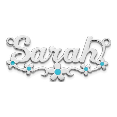 Sterling Silver Personalized Flower Name Plate Pendant