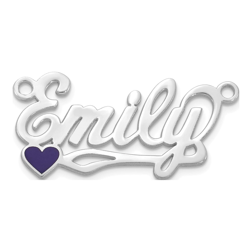 14K White Gold Rhodium-Plated Epoxy Heart Name Plate