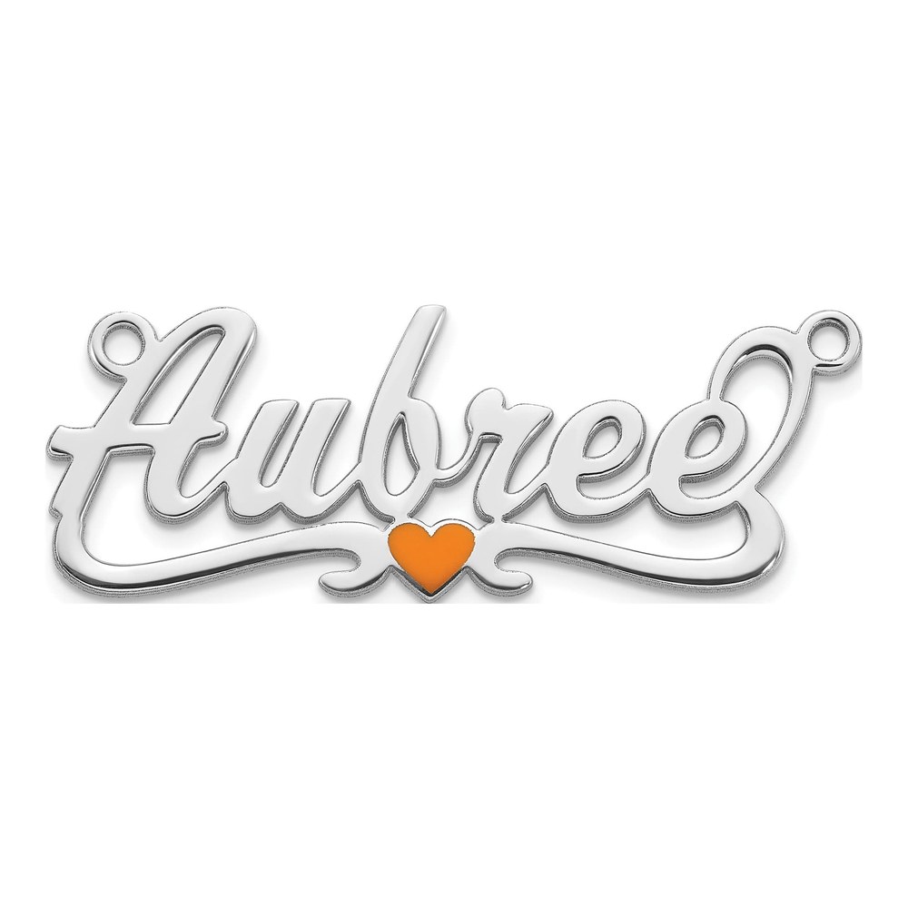 14K White Gold Rhodium-Plated Epoxy Heart Name Plate