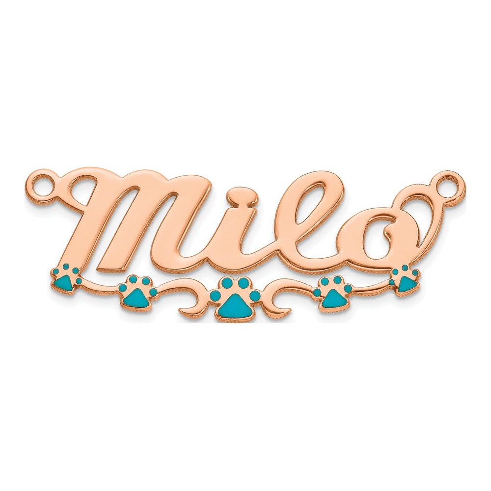 Sterling Silver/rose-Plated Epoxy Paw Print Name Plate