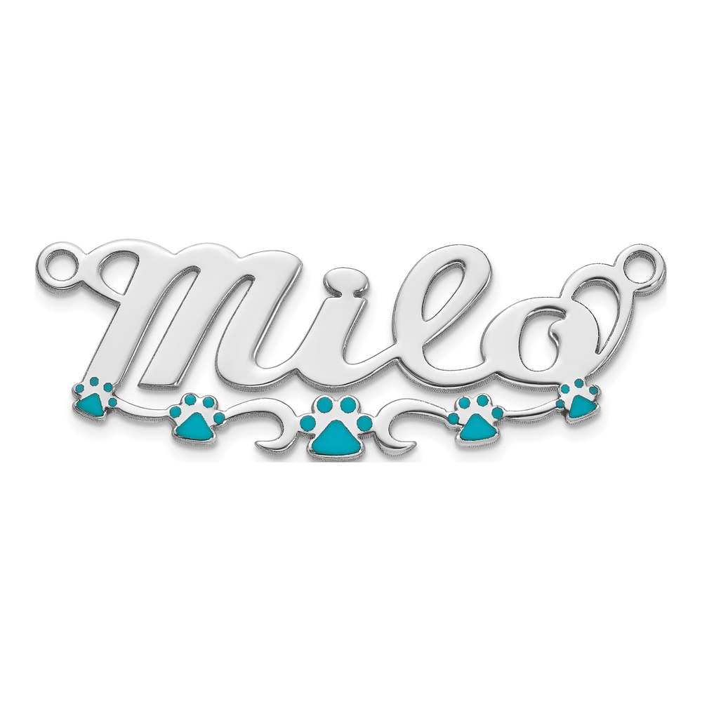 14K White Gold Rhodium-Plated Epoxy Paw Print Name Plate