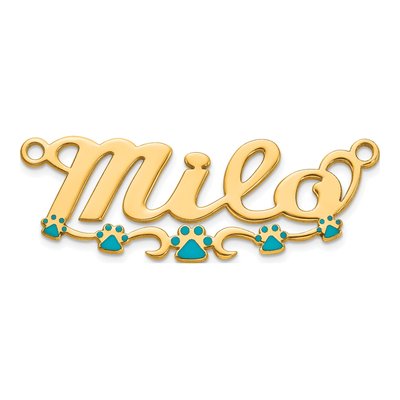 14K Yellow Gold Paw Print Name Plate Pendant