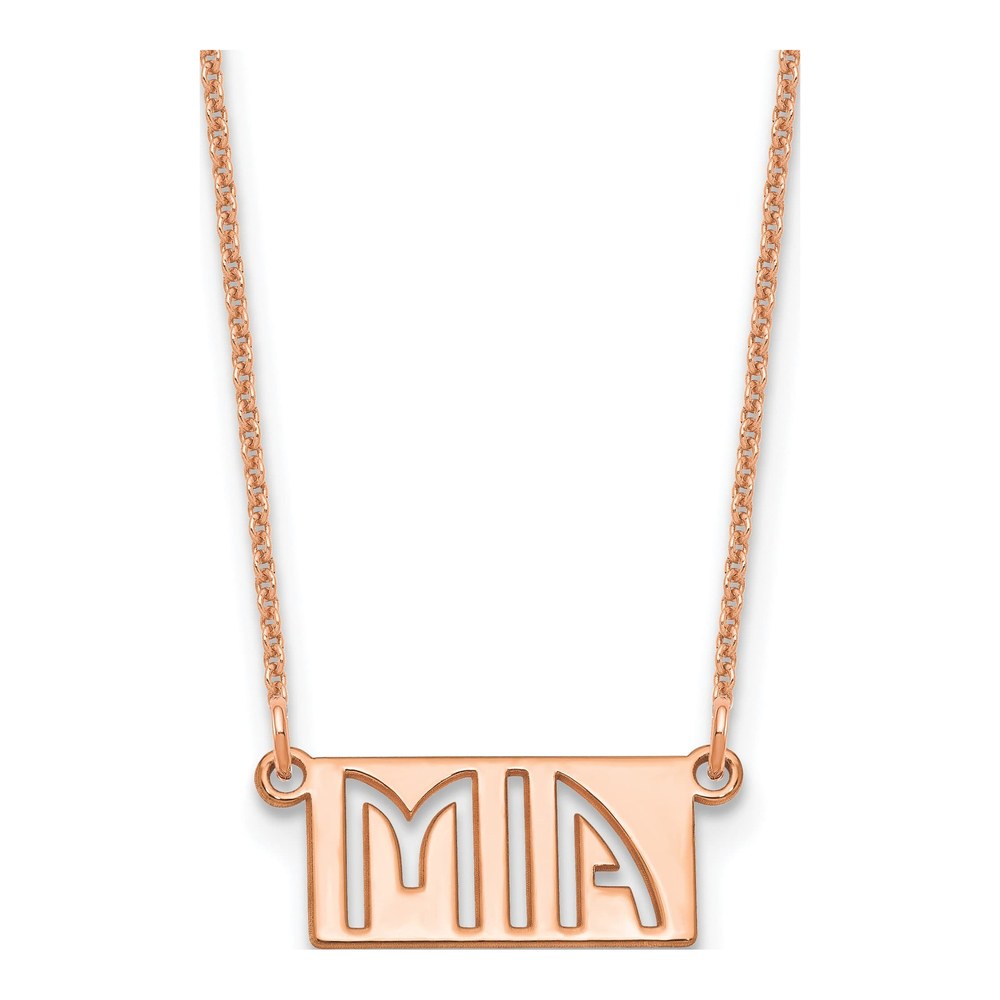 14K Rose Gold 1-3 Letter Cut-Out Name Bar Necklace with Lobster Clasp