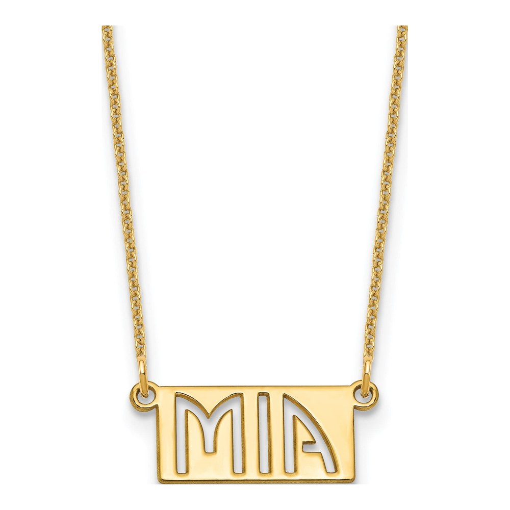 14K Yellow Gold 1-3 Letter Cut-Out Name Bar Necklace with Lobster Clasp