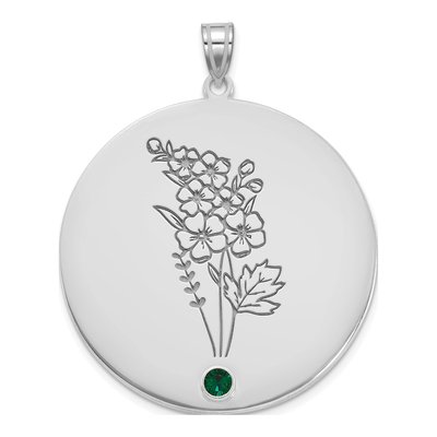 14K White Gold Personalized Birth Flower Pendant