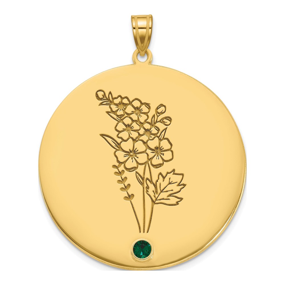 14K Yellow Gold Circle With 1 Birth Flower And Birthstone Pendant