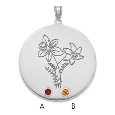 14K White Gold Personalized Circle Birth Flower Pendant – view 4