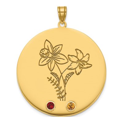14K Yellow Gold Personalized Birth Flower Pendant