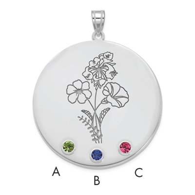 14K White Gold Personalized Circle Birth Flower Pendant – view 4