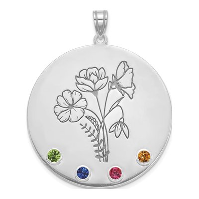 14K White Gold Personalized Birth Flower Pendant