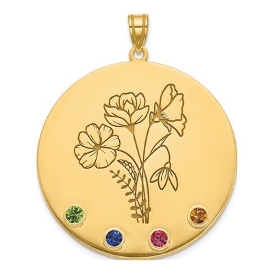 14K Yellow Gold Personalized Birth Flower Pendant