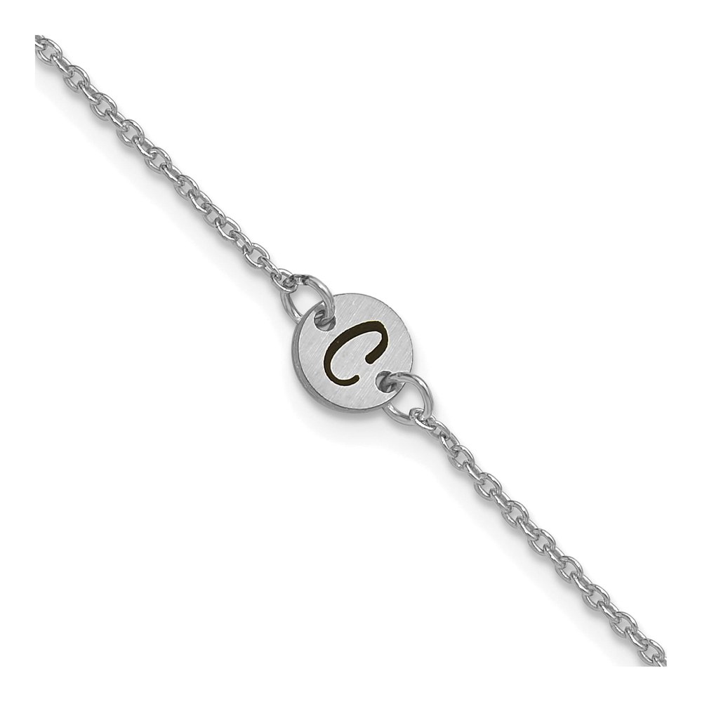14K White Gold Rhodium-Plated 7 Inch Brushed 1 Station Disc With Epoxy Initial Bracelet