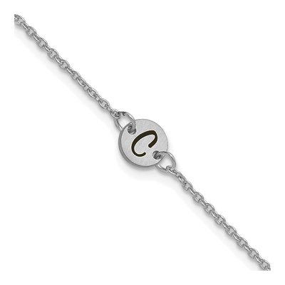 14K White Gold Initial Disc Bracelet