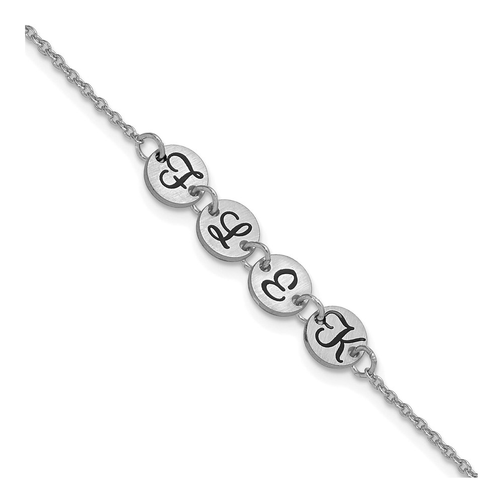 14K White Gold Rhodium-Plated 7 Inch Brushed 4 Station Disc With Epoxy Initial Bracelet