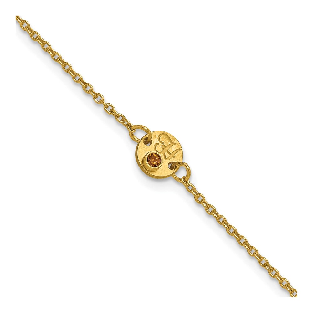 14K Yellow Gold 7 Inch 1 Disc With Initial And Birthstone Bracelet