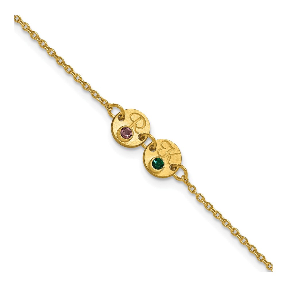 14K Yellow Gold 7 Inch 2 Disc With Initial And Birthstone Bracelet