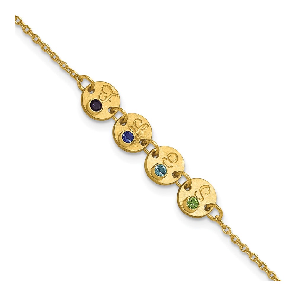 14K Yellow Gold 7 Inch 4 Disc With Initial And Birthstone Bracelet