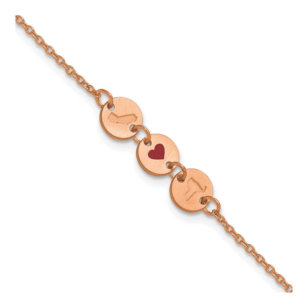 7 Inch Sterling Silver/rose Gold-Plated State Heart State Disc Bracelet with Lobster Clasp