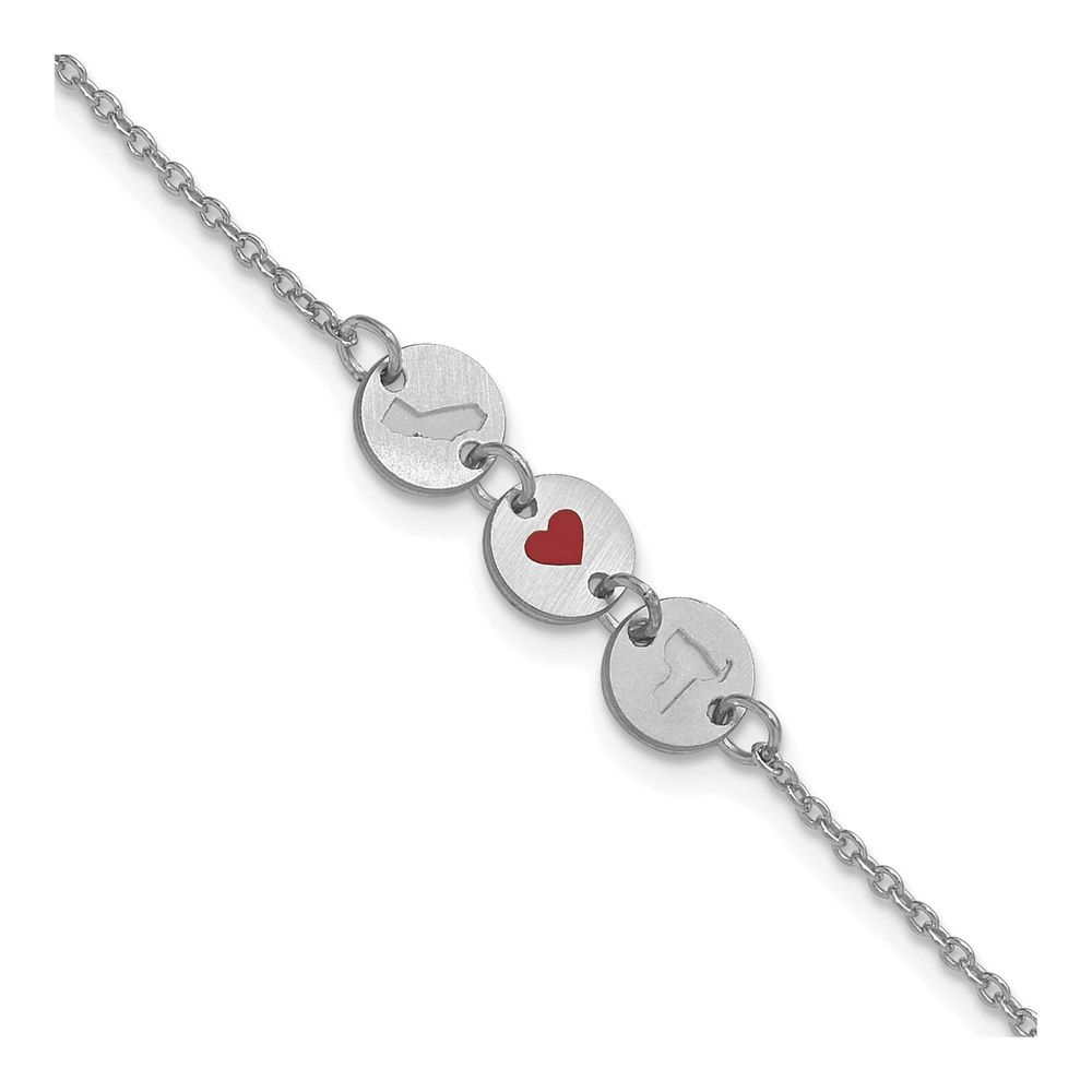 7 Inch Sterling Silver/rhodium-Plated State Heart State Disc Bracelet with Lobster Clasp