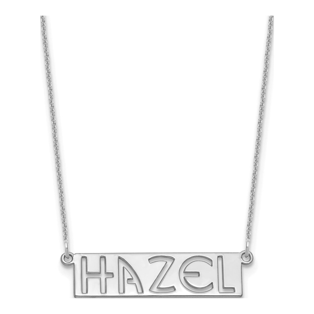 14K White Gold Rhodium-Plated 4-6 Letter Cut-Out Name Bar Necklace with Lobster Clasp