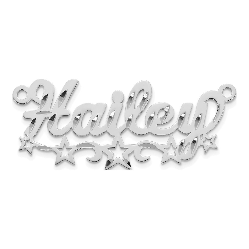 14K White Gold Rhodium-Plated Diamond-Cut Cut-Out Stars Name Plate