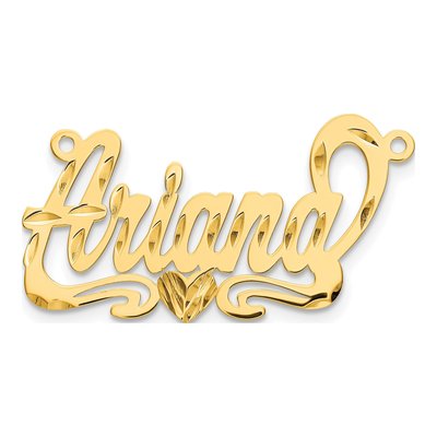 14K Yellow Gold Diamond-Cut Heart Name Plate Pendant