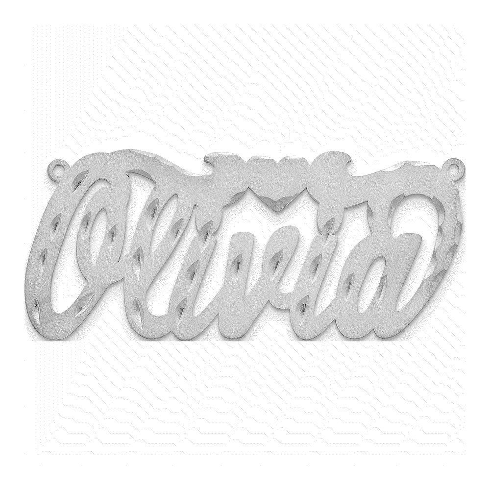 Sterling Silver/rhodium-Plated Satin Diamond-Cut Heart Name Plate
