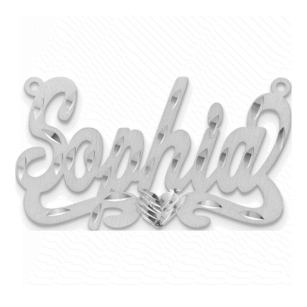 Sterling Silver/rhodium-Plated Satin Diamond-Cut Heart Name Plate