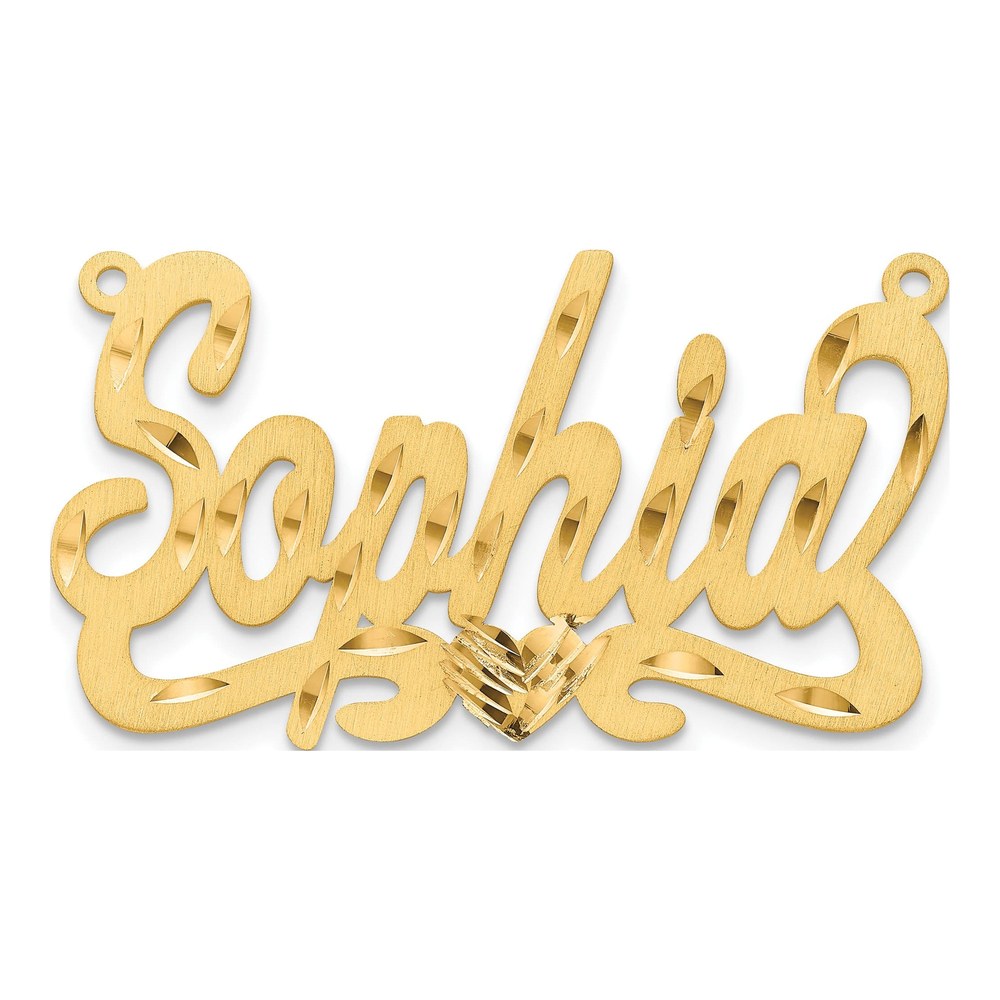14K Yellow Gold Satin Diamond-Cut Heart Name Plate