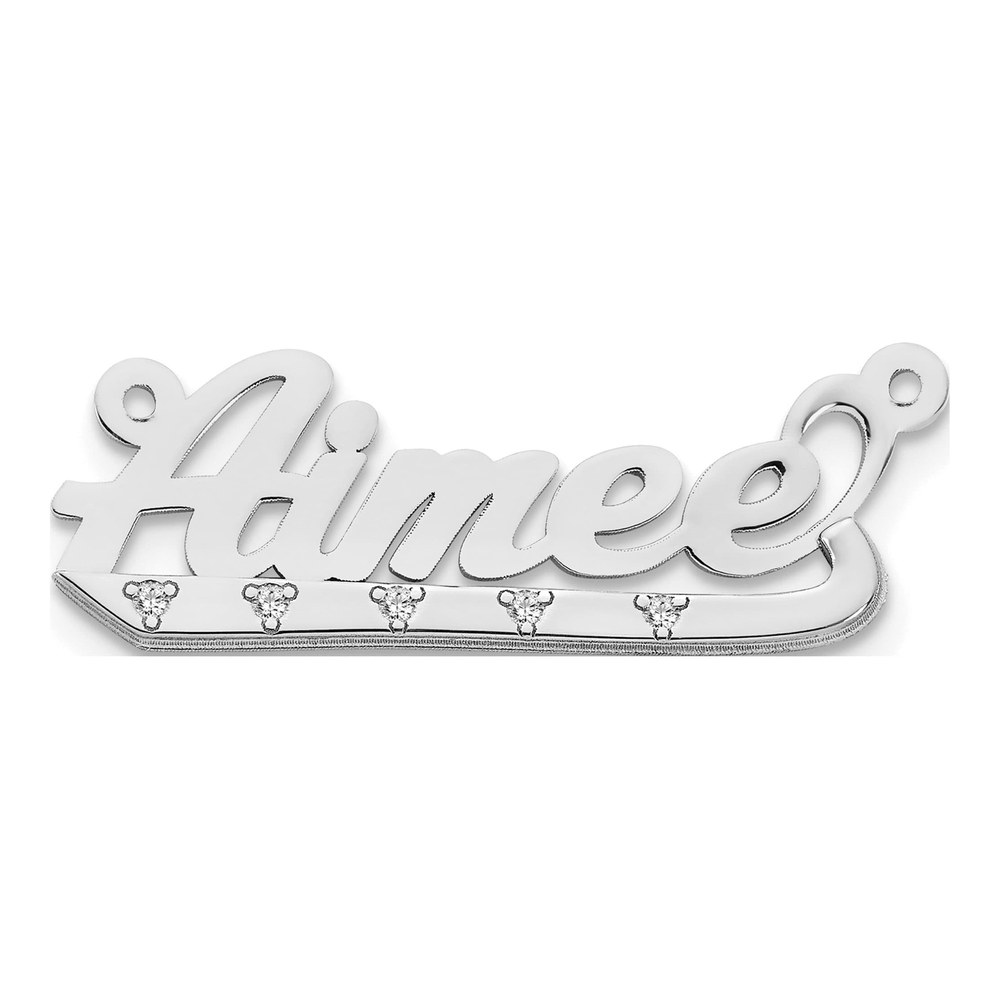 14K White Gold Rhodium-Plated 3-D 0.005ct Diamond Name Plate