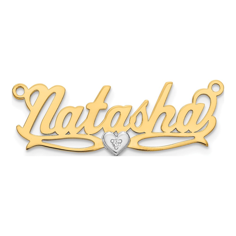 14K Two-Tone 3-D With Heart 0.005ct Diamond Name Plate
