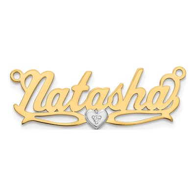 14K Two-Tone Gold Diamond Heart Name Plate Pendant