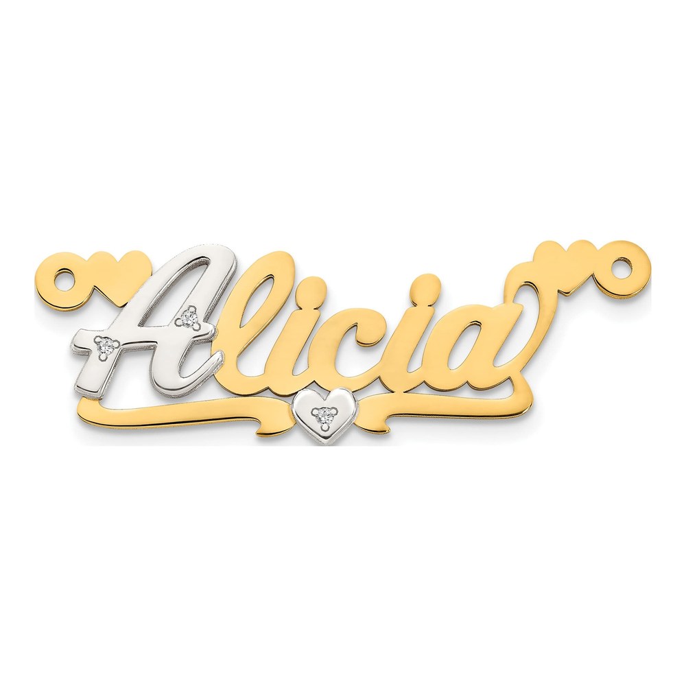 14K Two-Tone Gold Diamond Name Plate Pendant