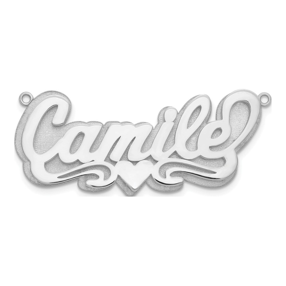 14K White Gold Rhodium-Plated 3-D Polished Heart Name Plate