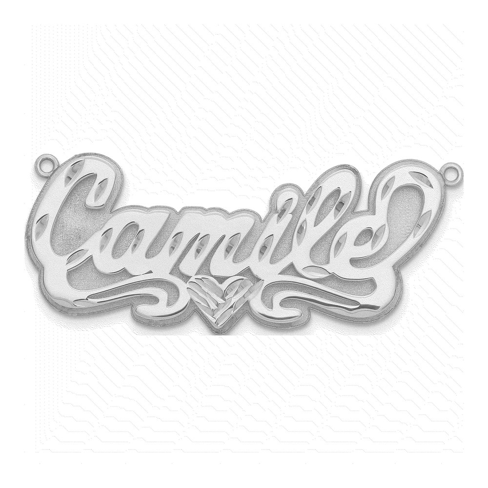 Sterling Silver/rhodium-Plated 3-D Diamond-Cut Heart Name Plate