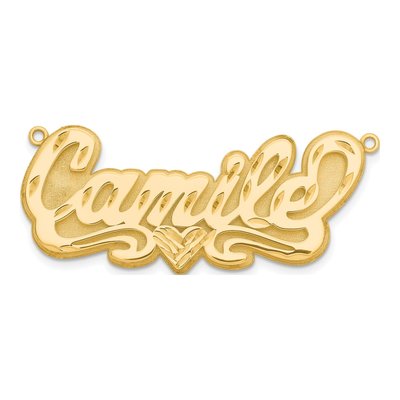 14K Yellow Gold Personalized Heart Name Plate Pendant