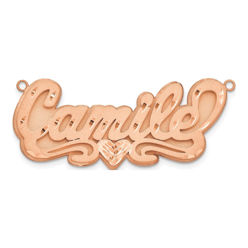 Sterling Silver/rose-Plated 3-D Satin Diamond-Cut Heart Name Plate