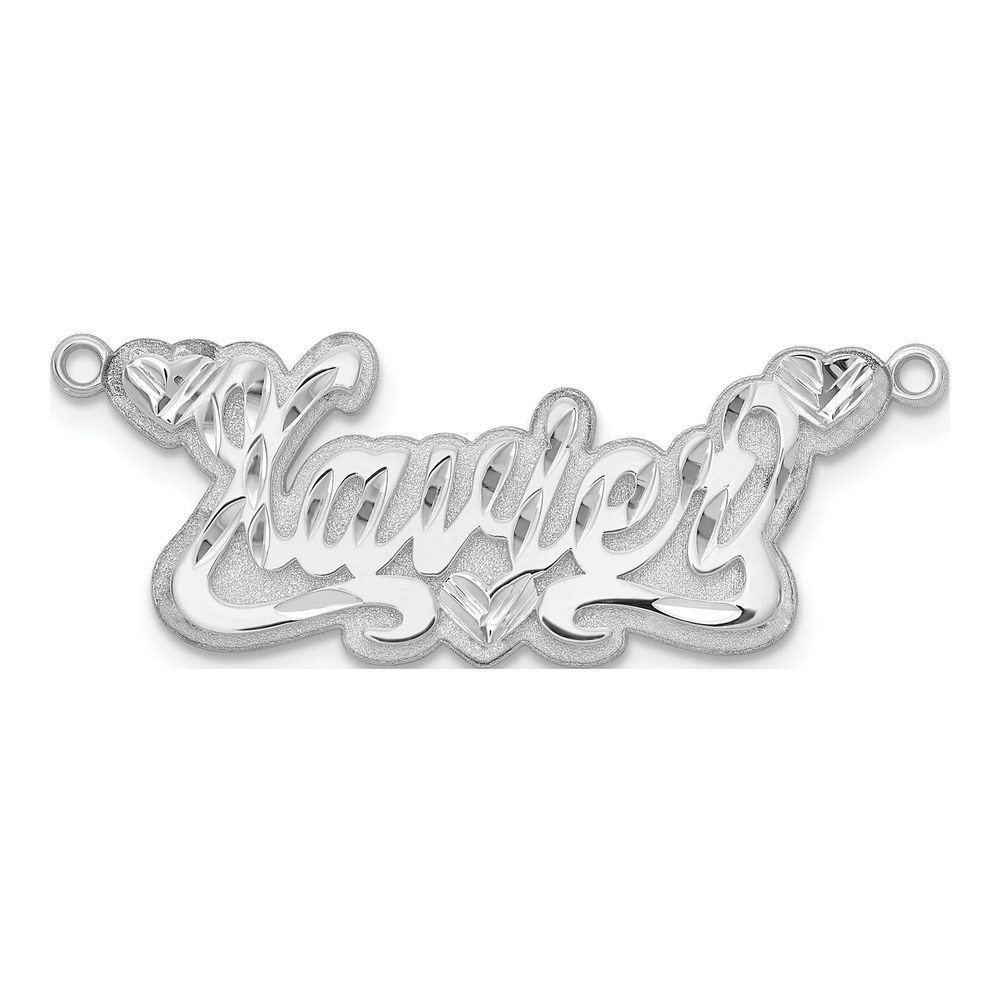 14K White Gold Rhodium-Plated 3-D Diamond-Cut Hearts Name Plate